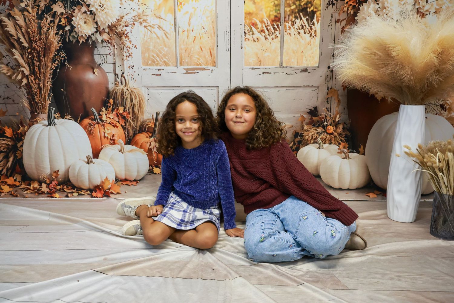 Sisters - Pumpkin backdrop studio session