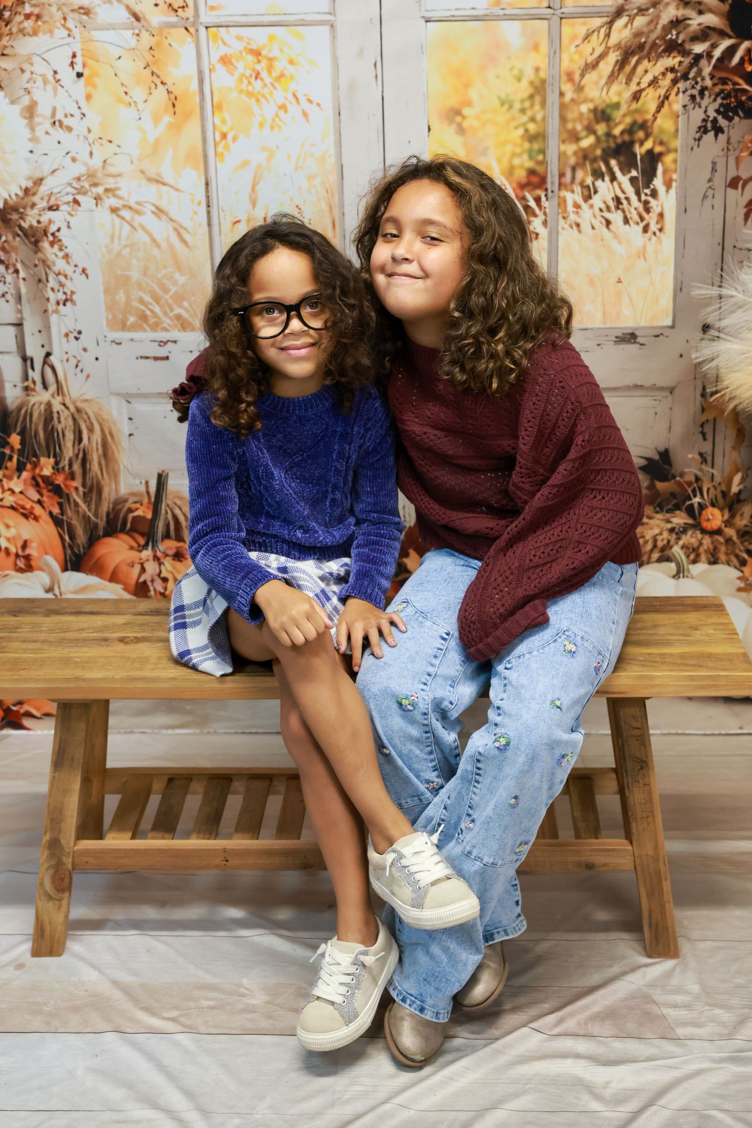 Sisters - Pumpkin backdrop studio session