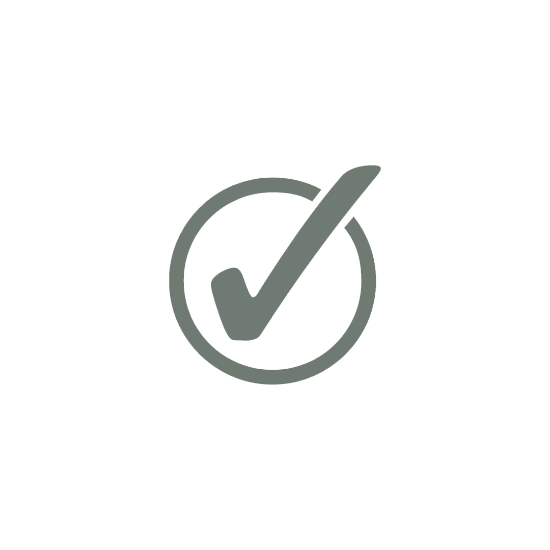 A gray checkmark inside a circle icon, symbolizing approval, completion, or verification.