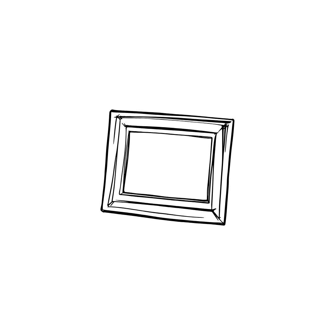 Hand-drawn sketch of a decorative picture frame in perspective view, simple line art illustration.