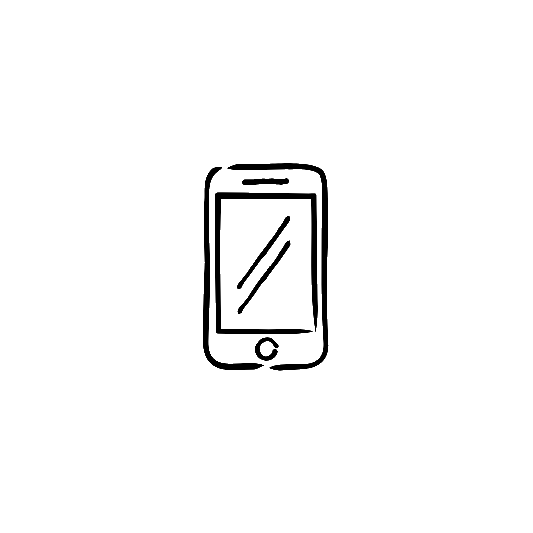 Hand-drawn doodle sketch of a smartphone with screen glare lines and home button icon.