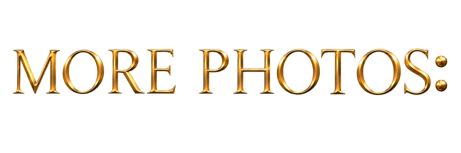 Gold metallic text reading MORE PHOTOS on a white background in an elegant serif font style.