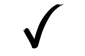 A black checkmark or tick symbol on a white background.