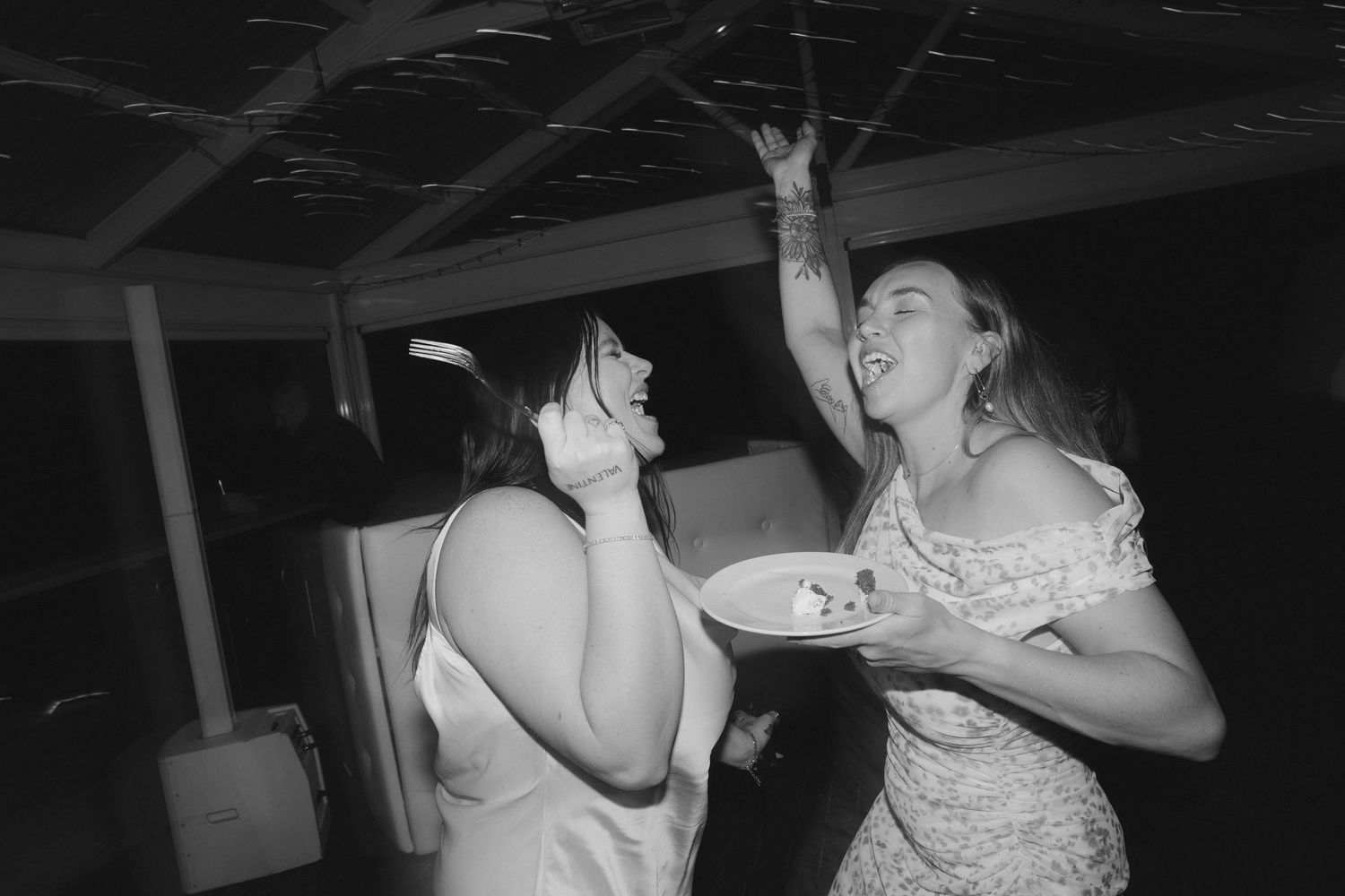Black and white photo sequence showing someone dancing energetically in what appears to be a dimly lit room.