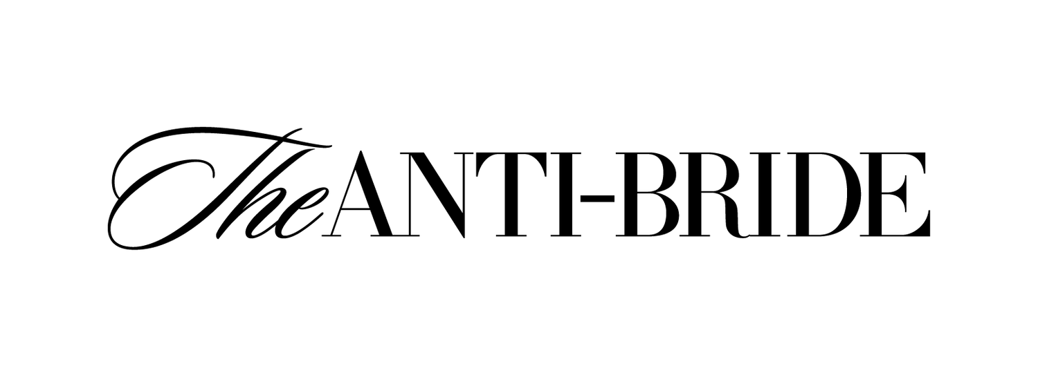 The Anti-Bride brand logo in elegant black typography on white background.