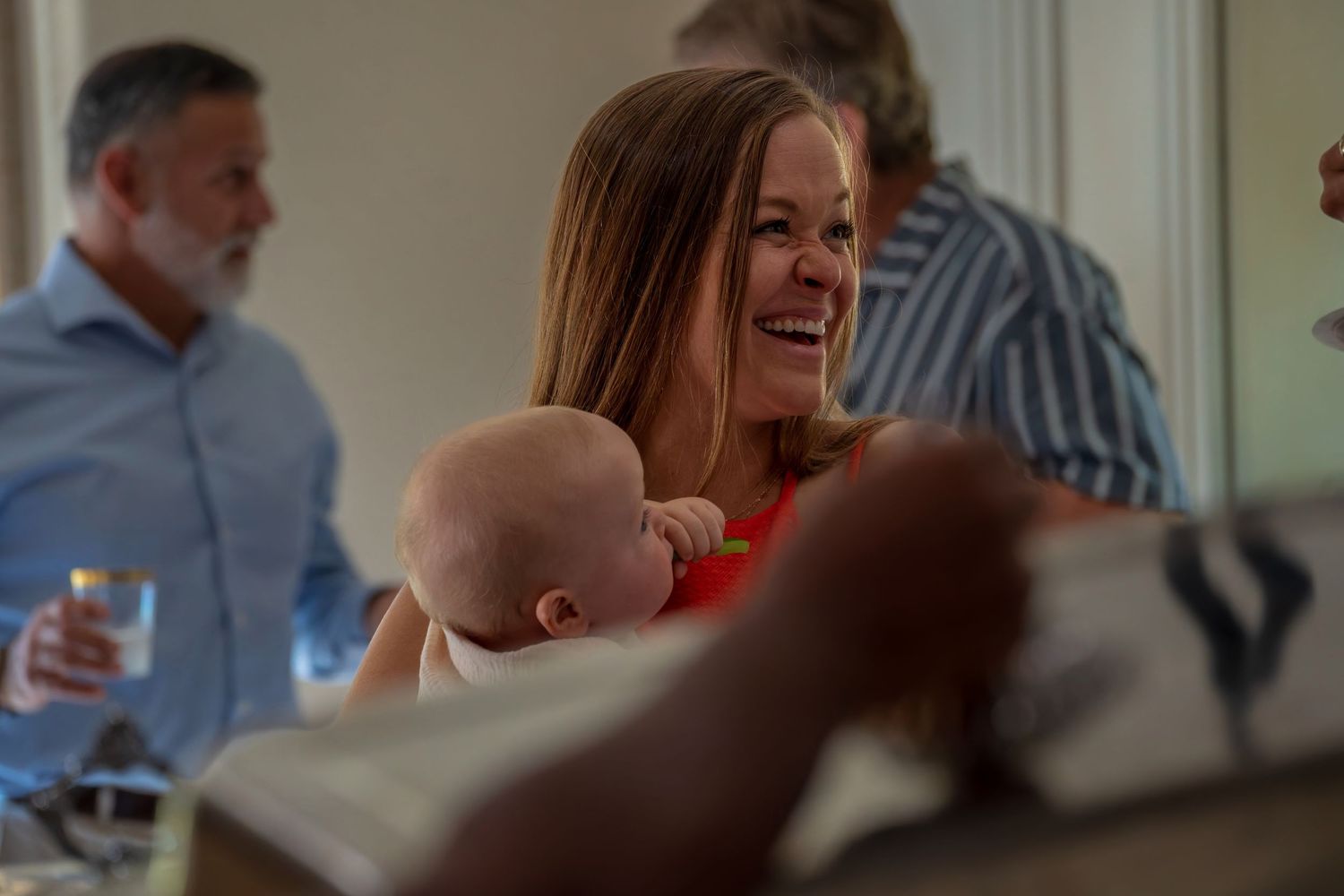 A joyful moment shared during a family gathering.