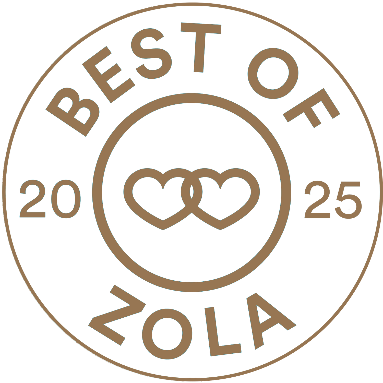 Best of Zola 2025 award badge with interlinked hearts logo, Xenia Helix Photography, Boston, MA