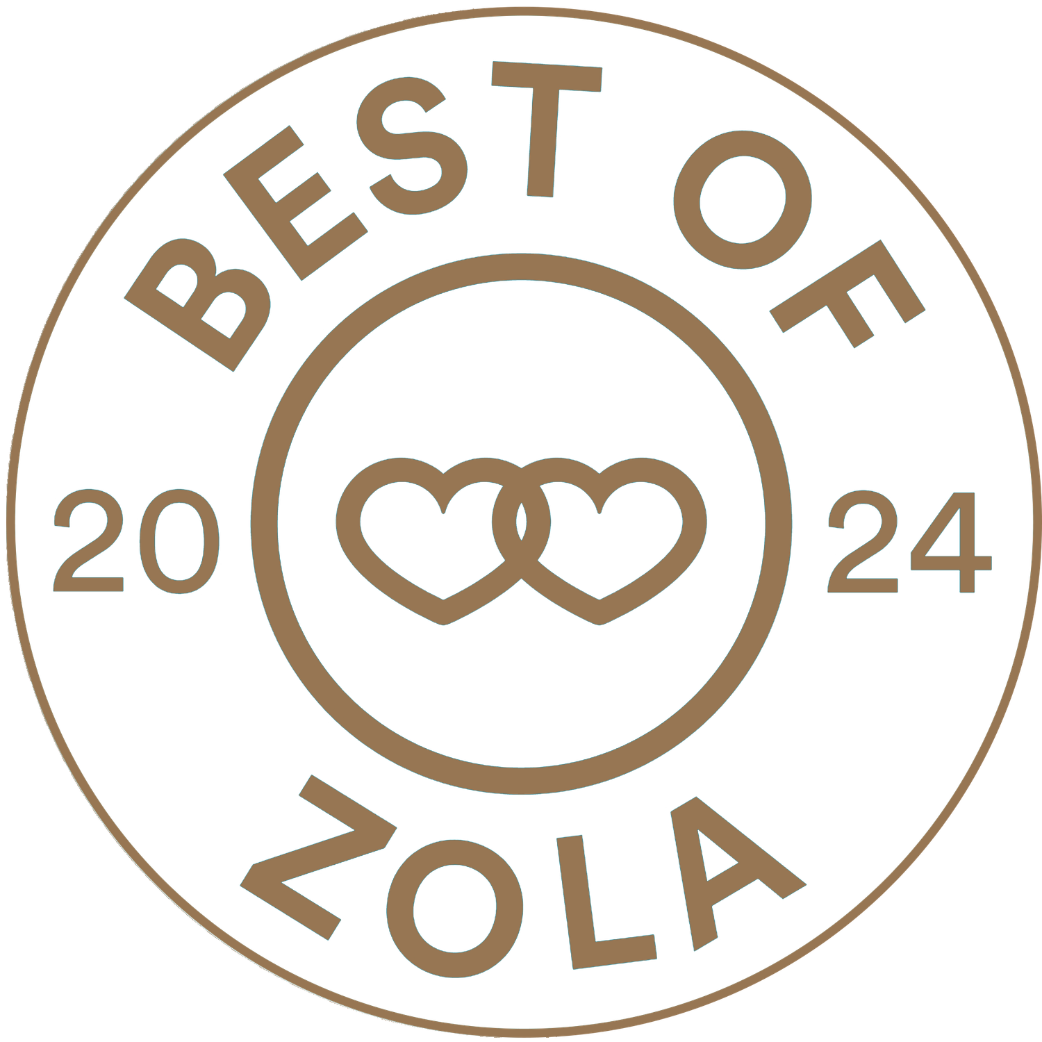 Best of Zola 2024 award badge with interlinked hearts logo, Xenia Helix Photography, Boston, MA