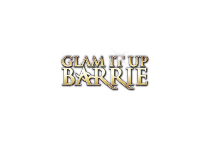 Gold and white text logo reading 'GLAM IT UP BARRIE' in stylized metallic lettering.