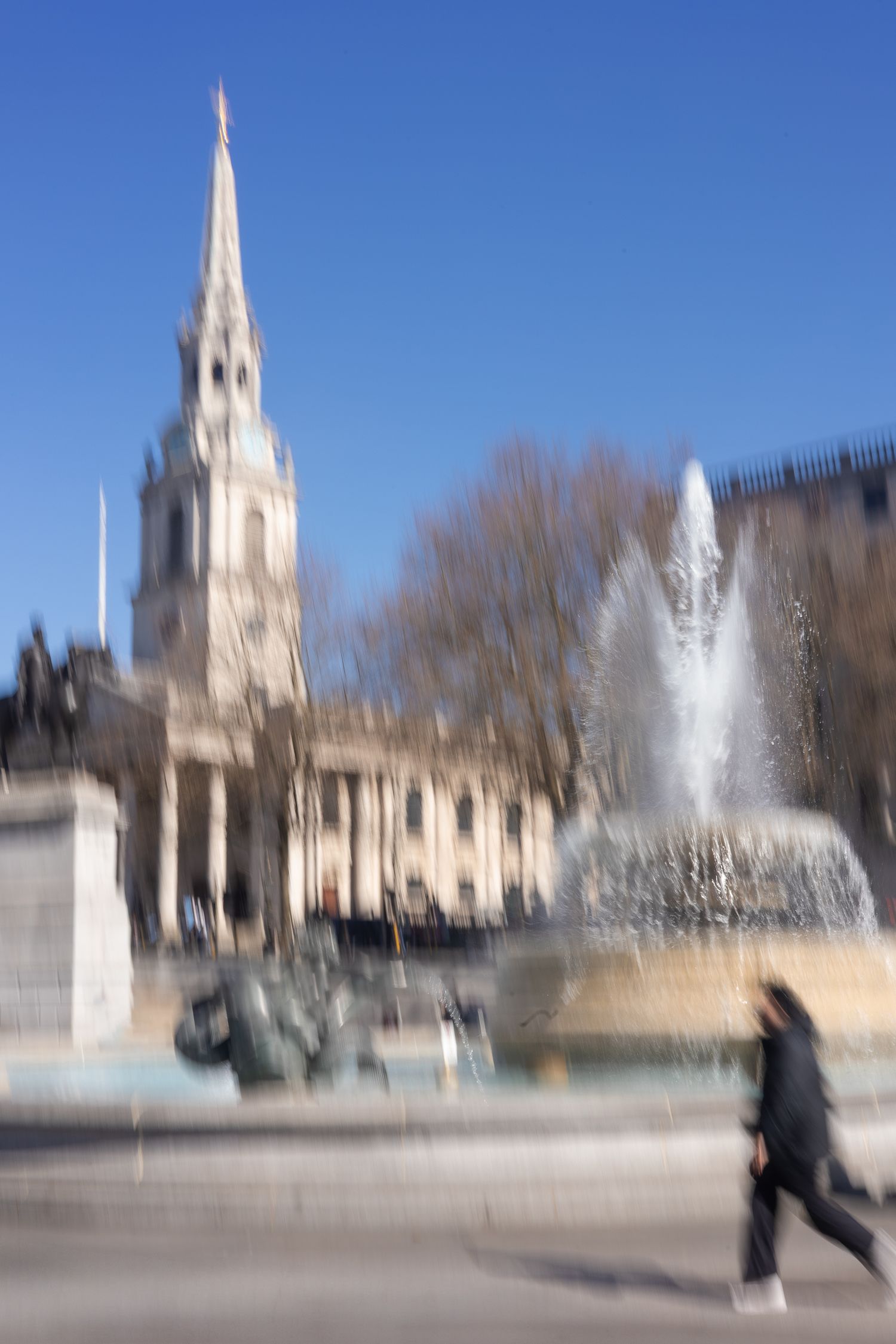 Intentional camera movement of National Gallery in Trafalgar Square in Central London.