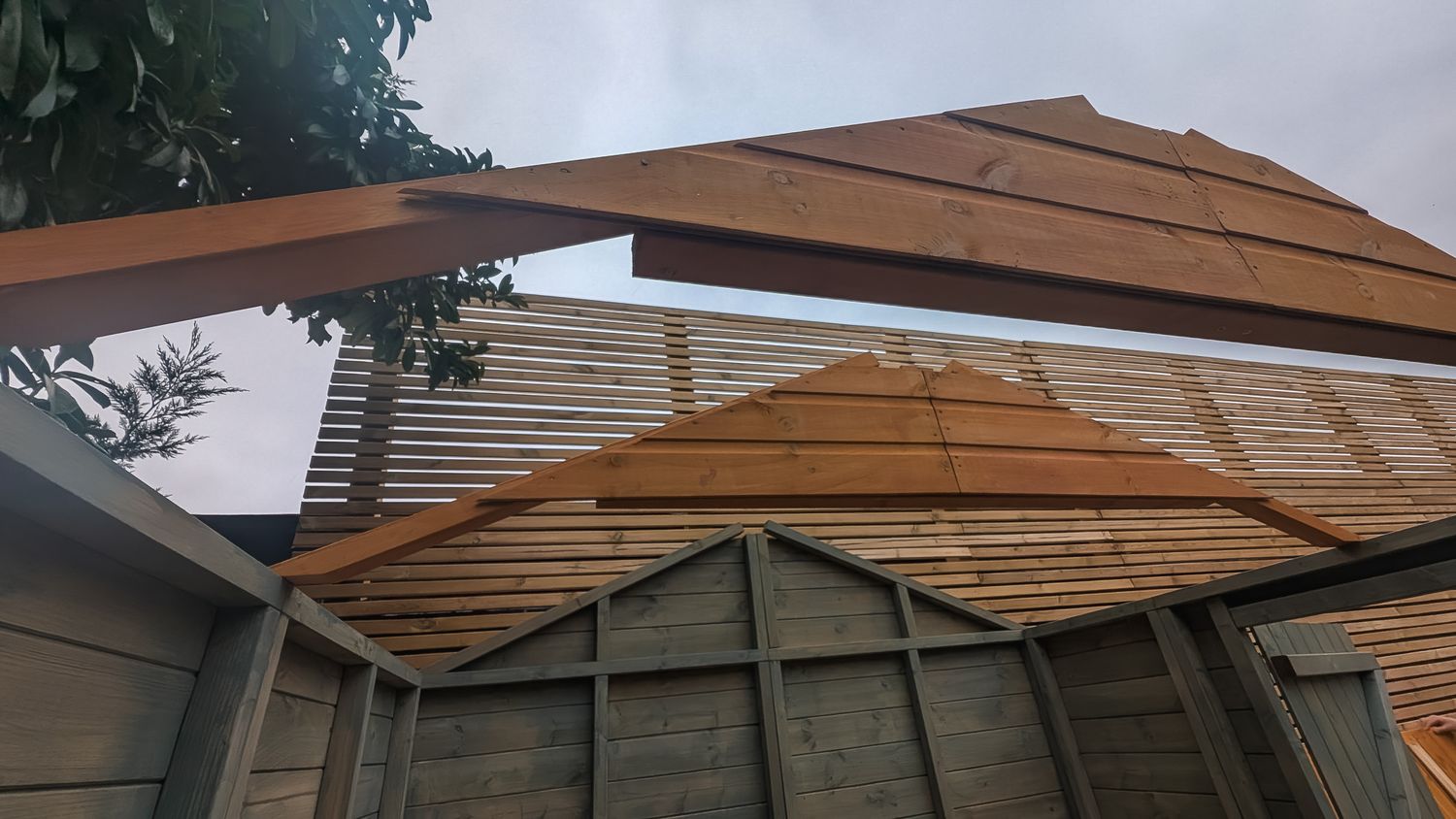 Mid-way through shed construction at family garden in Barnet.