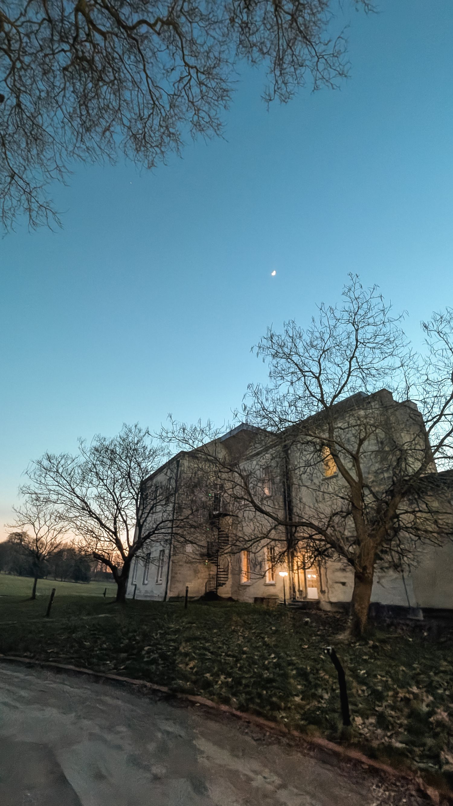 Hitchin Priory at dusk.