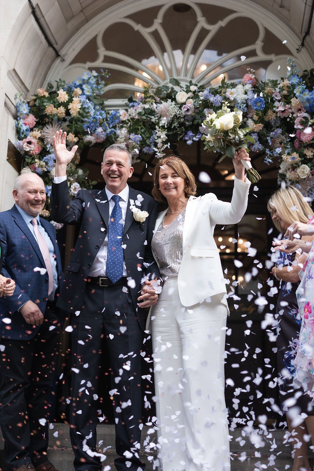 Joyful confetti moment outside Chelsea Old Town Hall