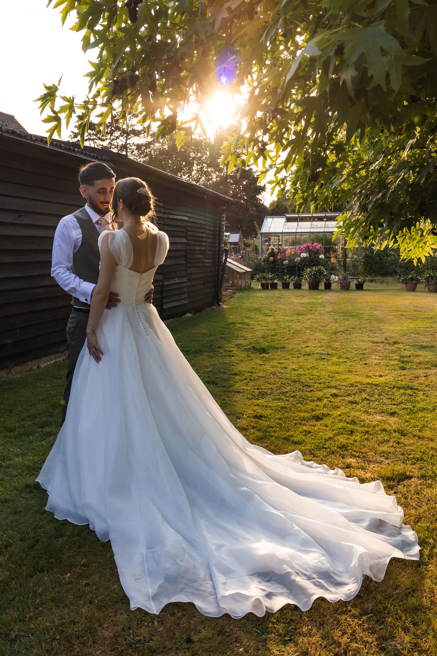 Golden hour couple portrait time at summer wedding in Hertfordshire.