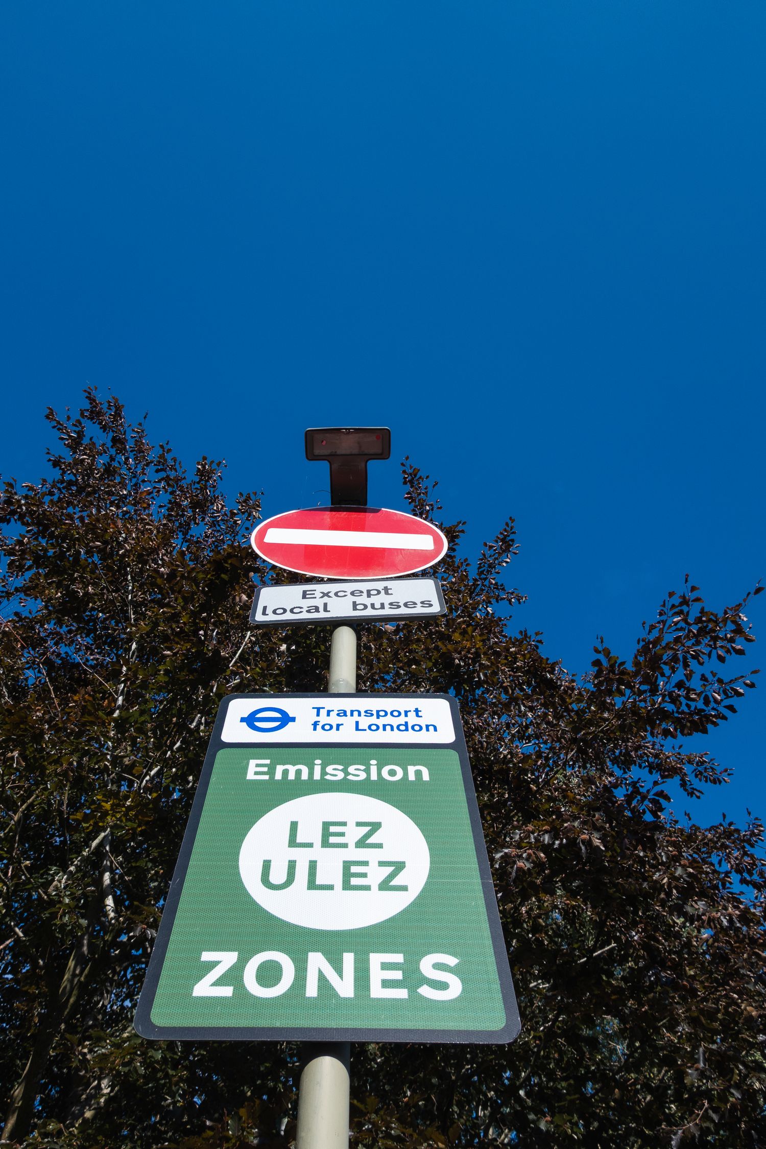 Minimal composition of a ULEZ  road sign in London.