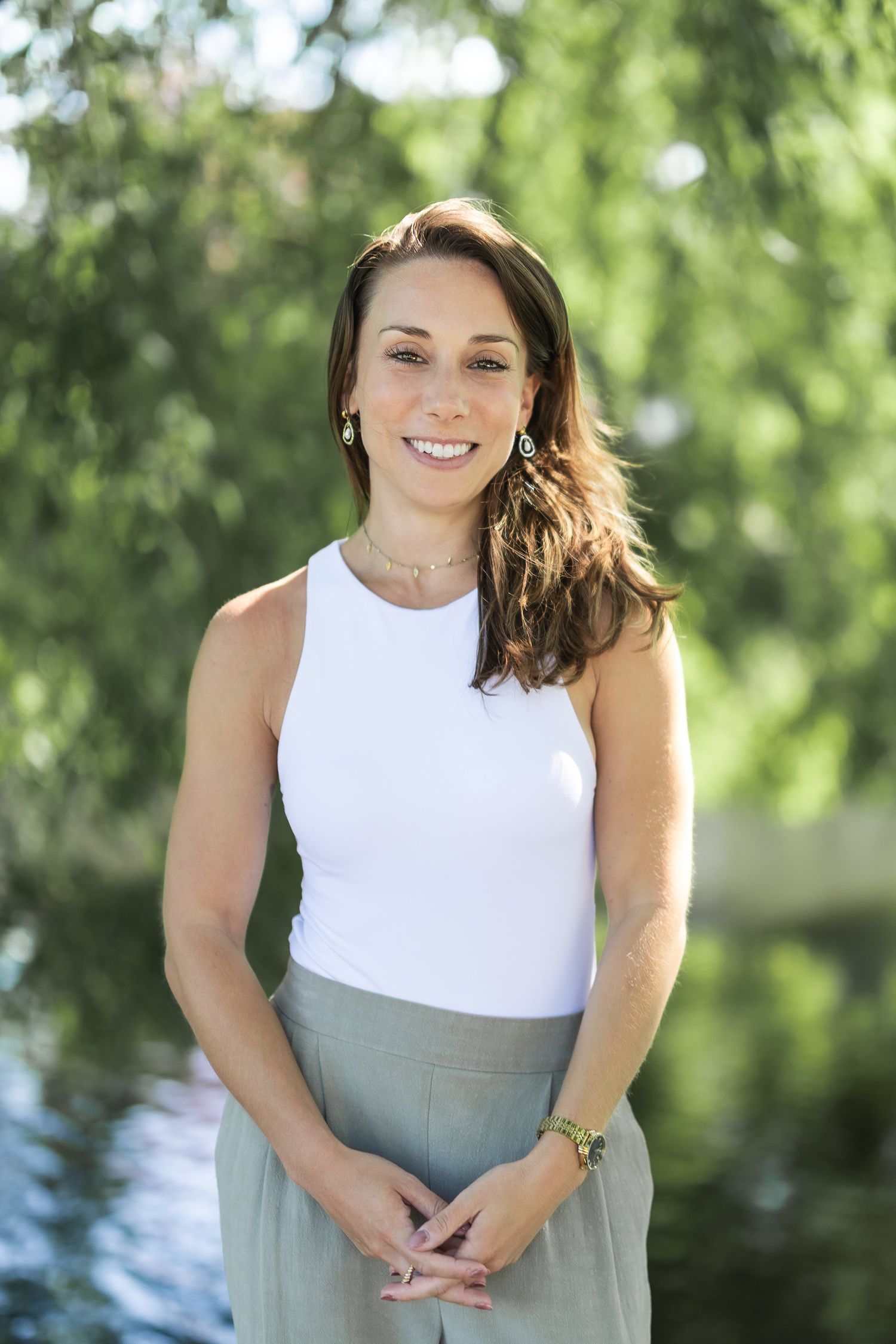 Headshot of business owner Katie, in Broomfield Park in North London