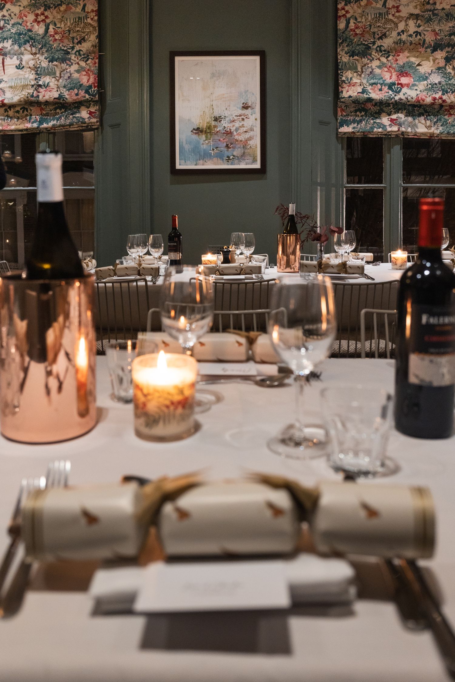 Elegant wedding table styling at The Phene in South West London, after wedding ceremony at Chelsea Old Town Hall.
