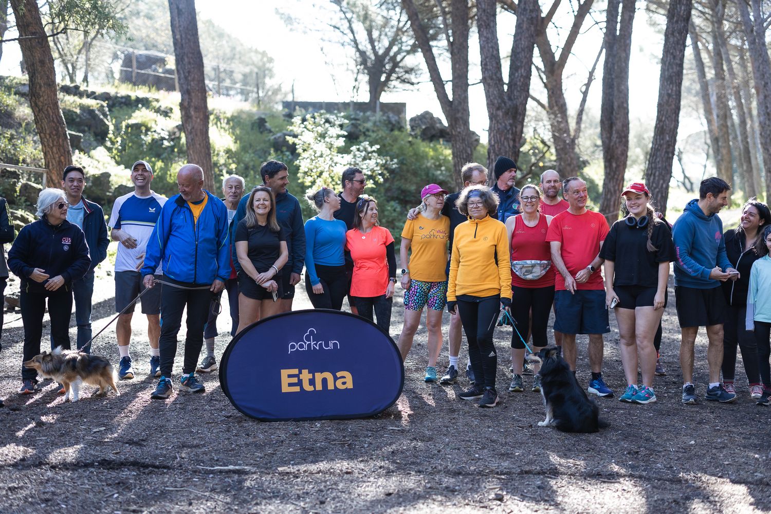 Group shot of runners at Etna park run, Siciliy.