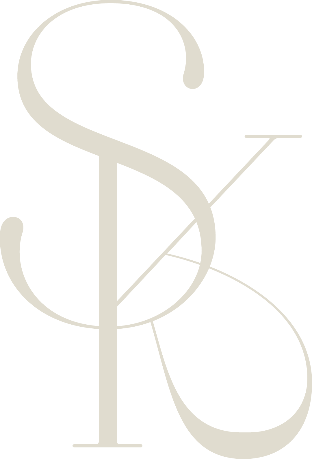 Abstract typographic design featuring an elegant beige monogram on black background.