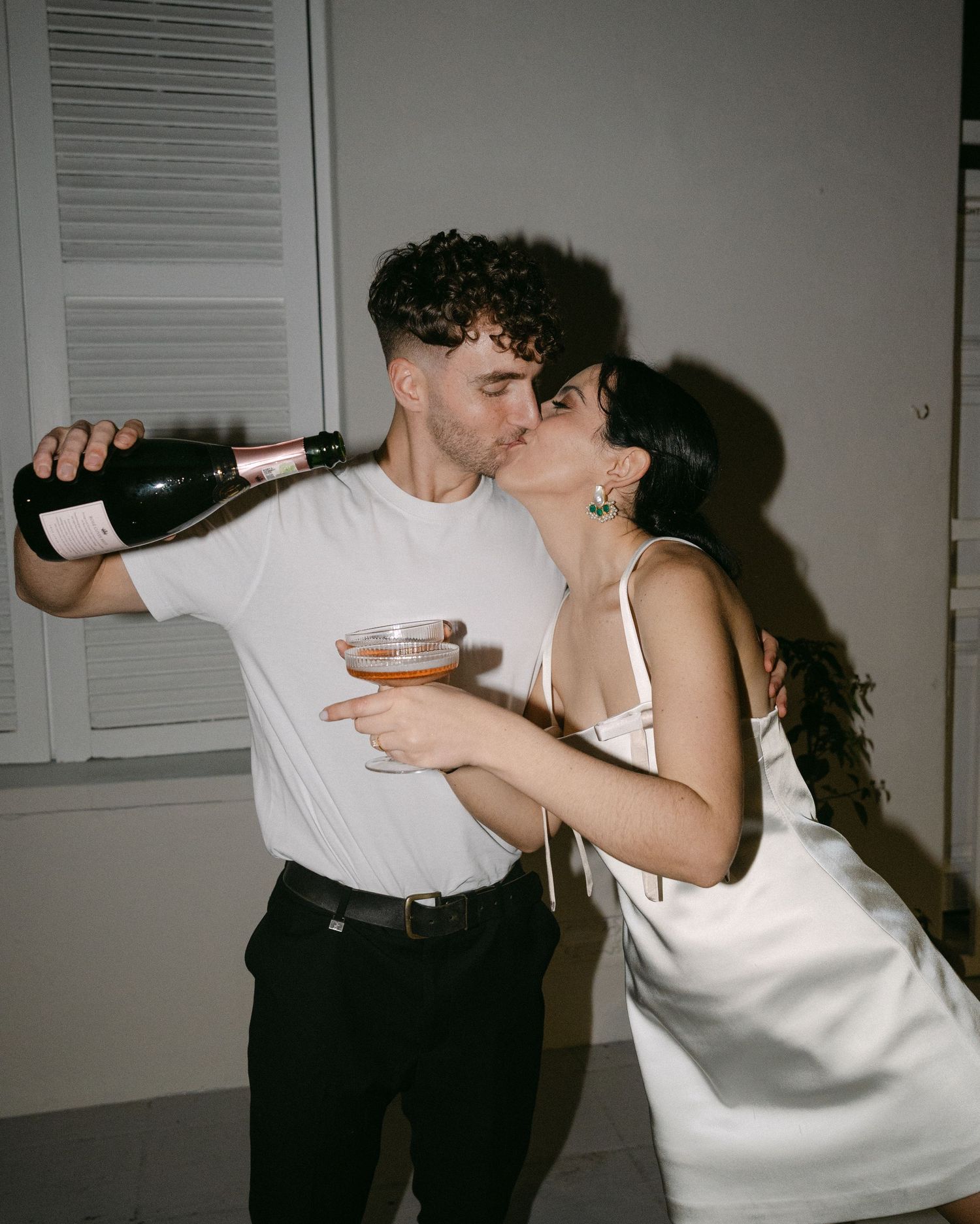 A sequence of candid party photos showing people drinking and celebrating in casual attire.