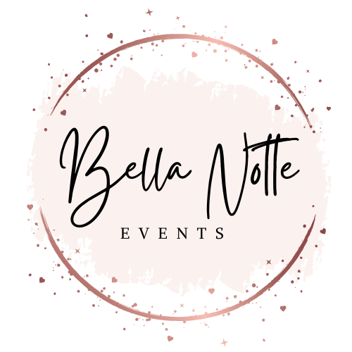 Bella Notte Events logo with rose gold circular design and elegant script text.