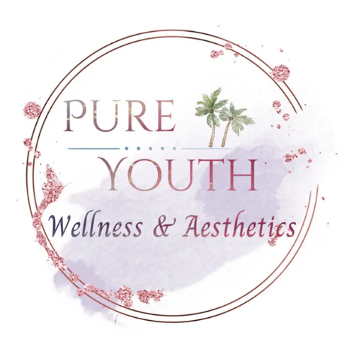 Pure Youth Wellness & Aesthetics logo with palm trees and delicate floral design.