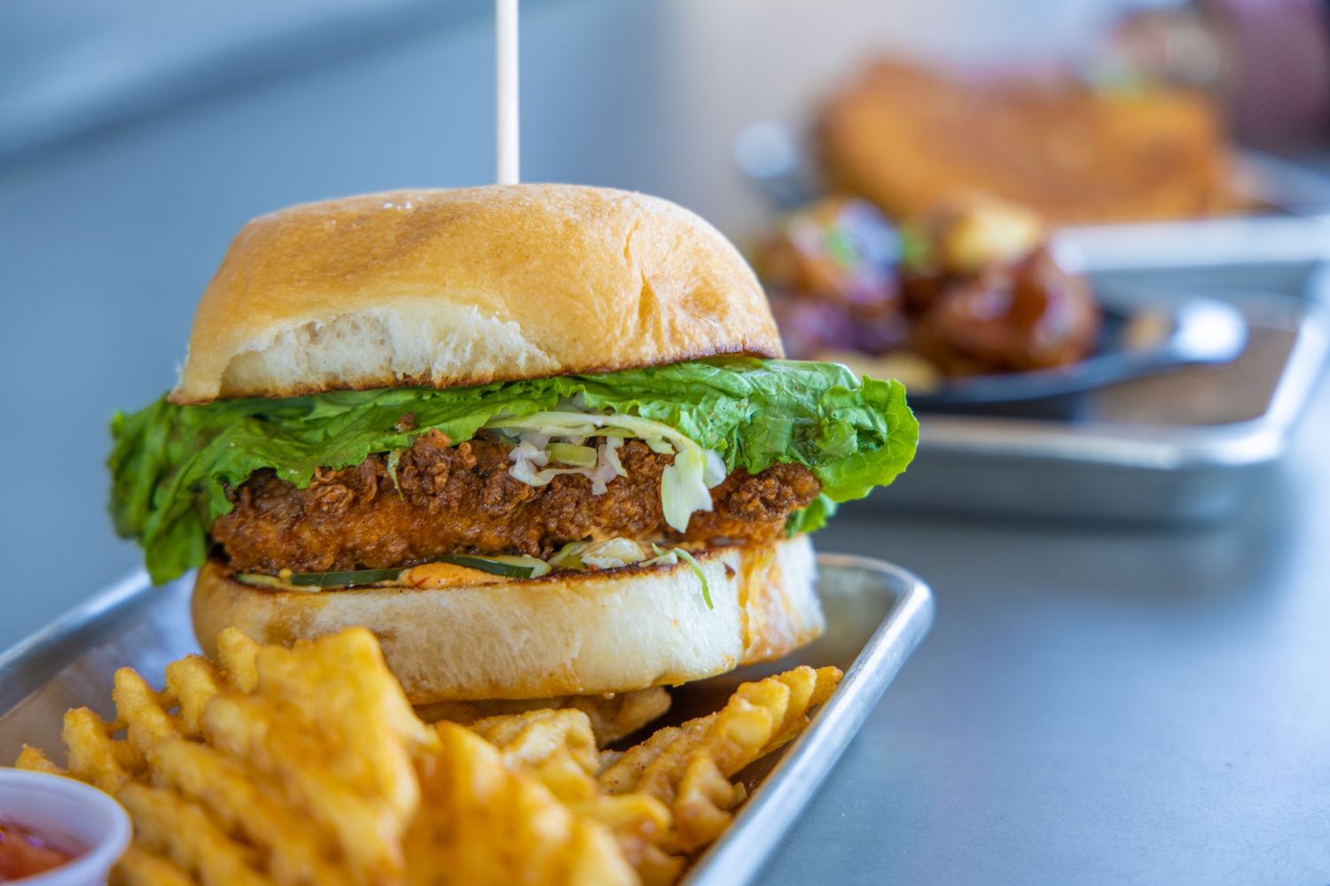 Chicken sandwich with fries