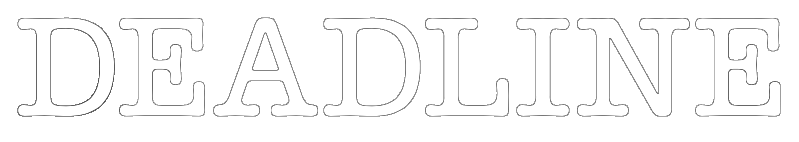 Bold outlined letters spelling DEADLINE in large white block text on a white background.