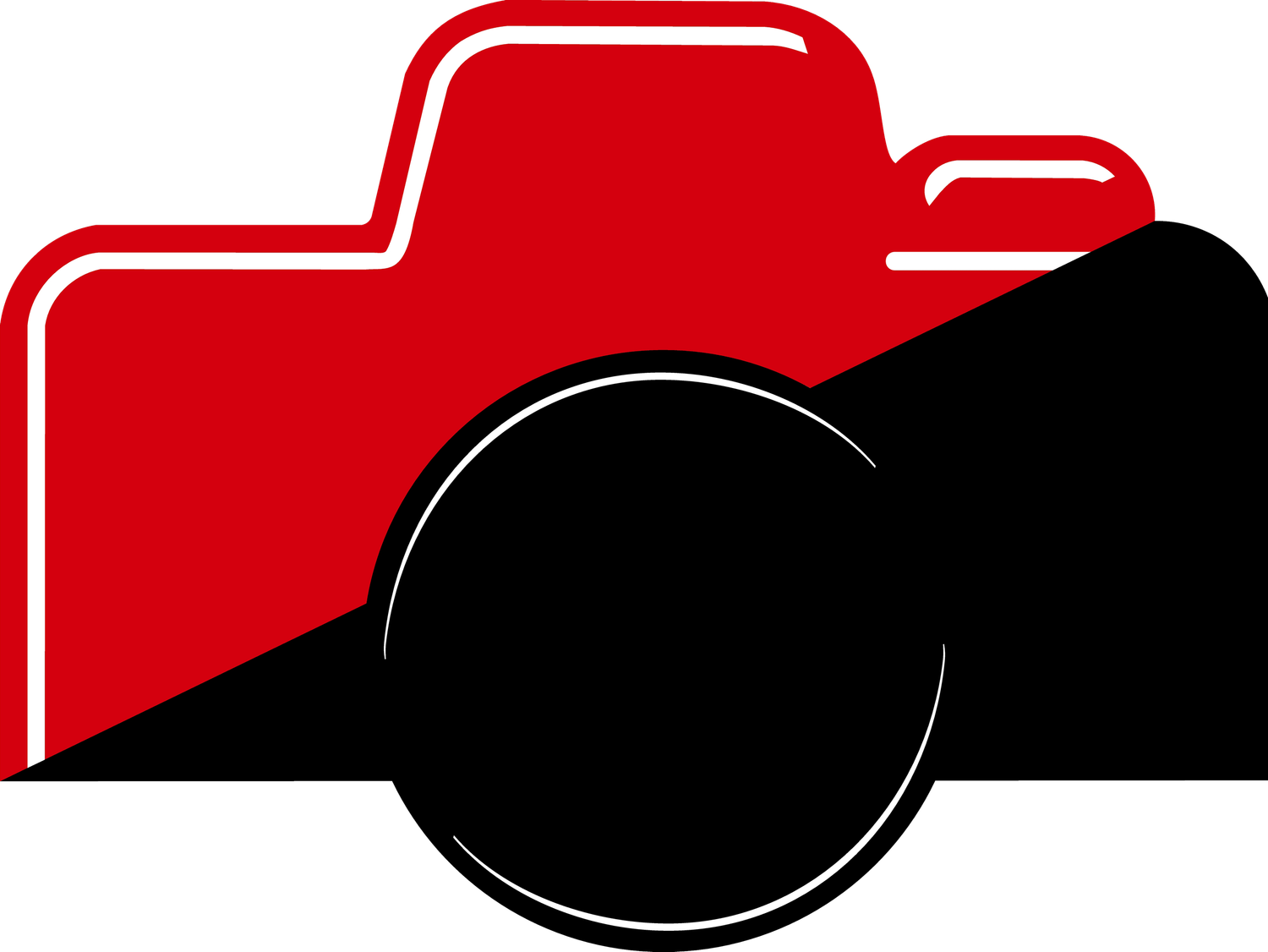 A bold red and black minimalist camera icon logo on a white background.