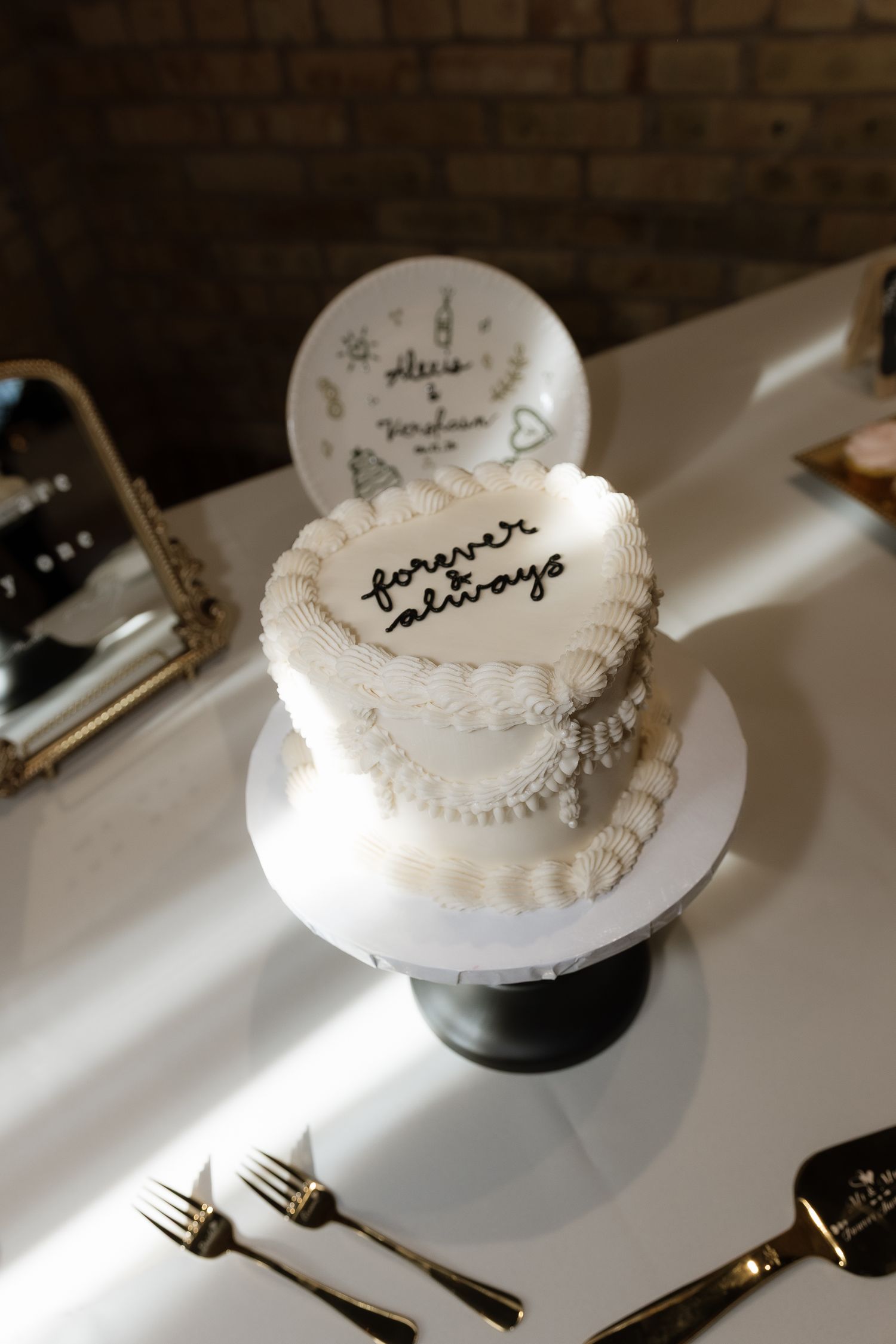White heart-shaped wedding cake with 
