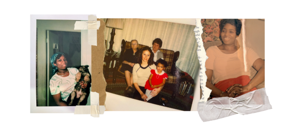 Vintage polaroid photos displayed side by side showing family memories from past decades.