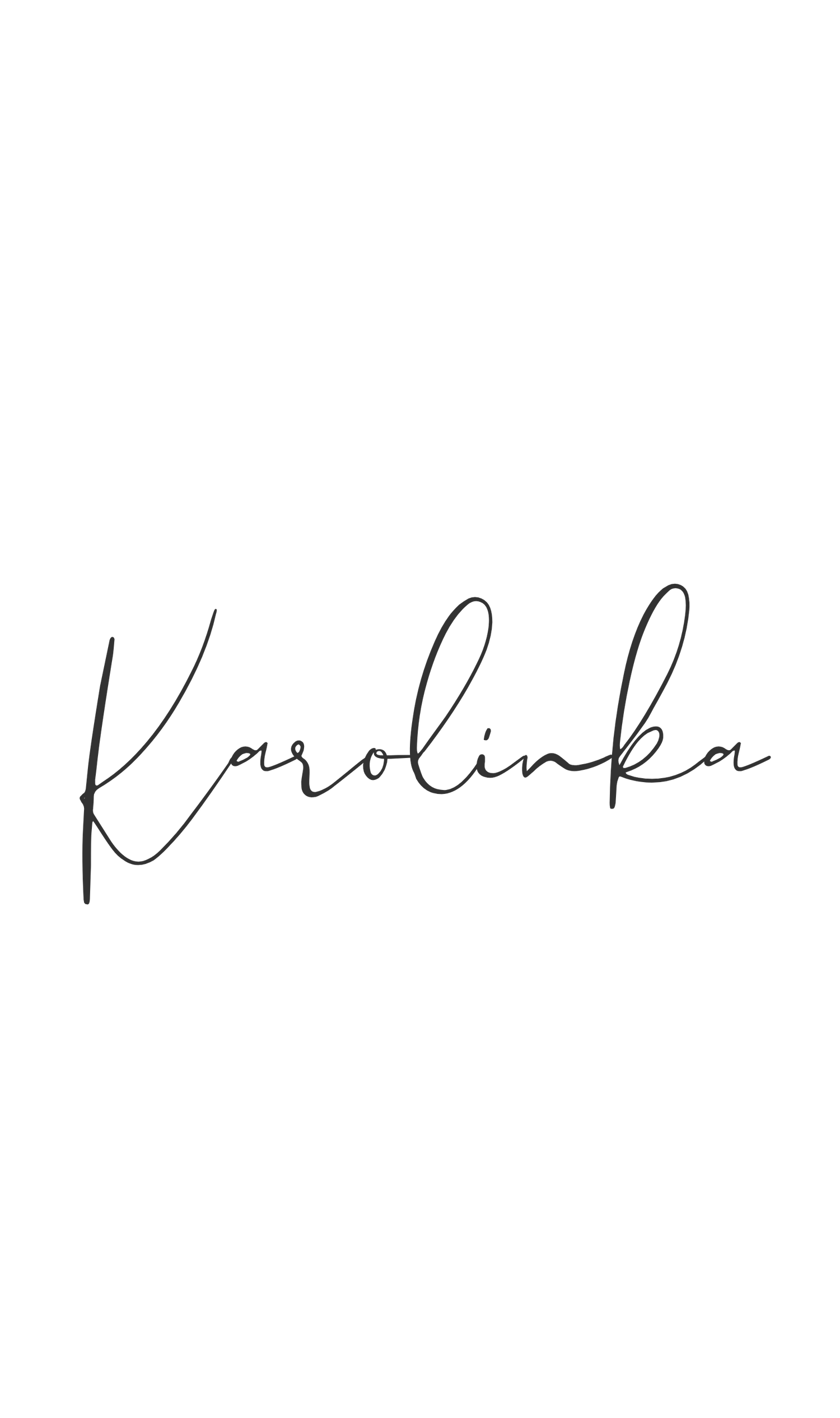 Elegant black script signature reading 'Karolinka' on dark background.