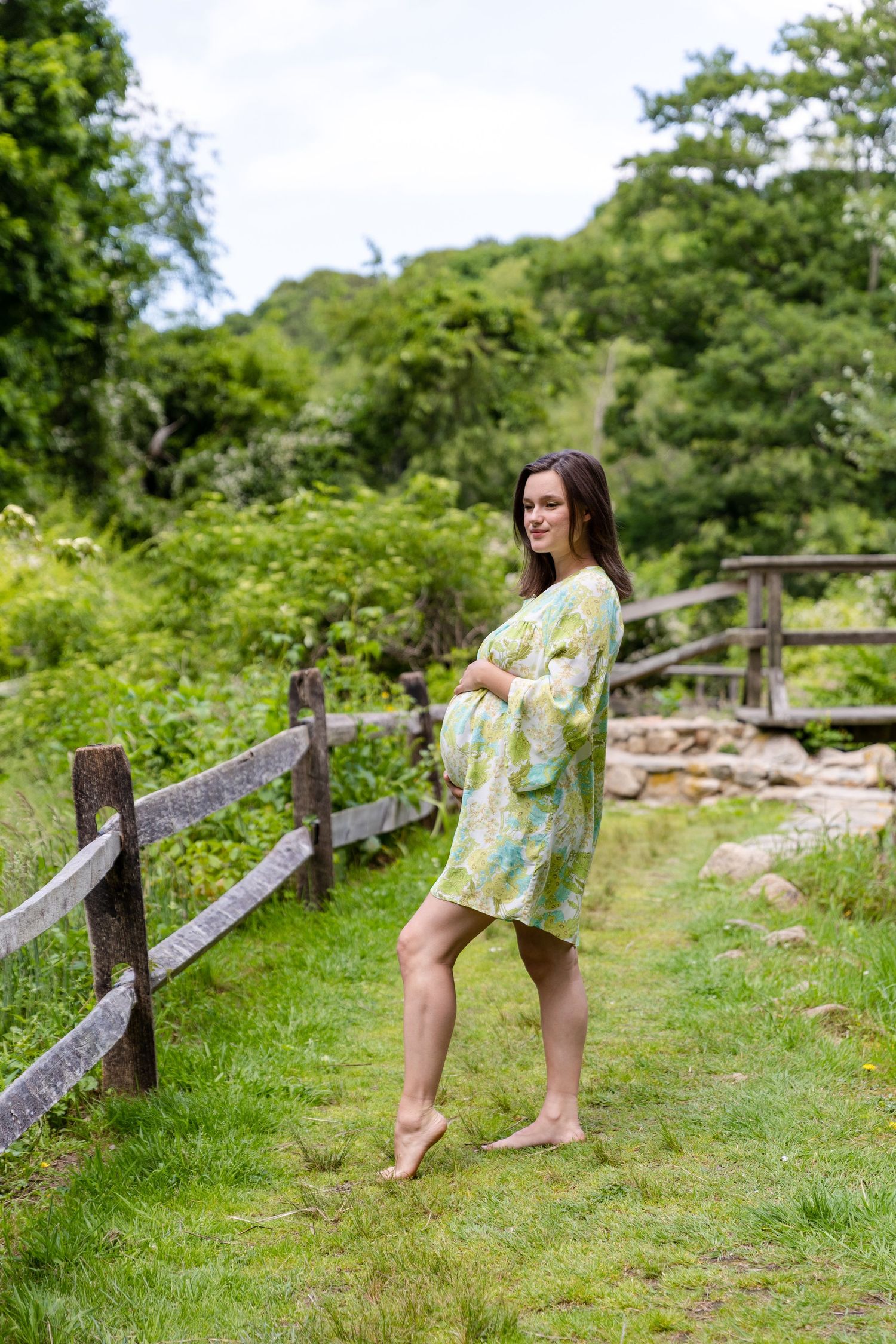 A sequence of candid shots showing a summery scene by a wooden fence in a lush green landscape.