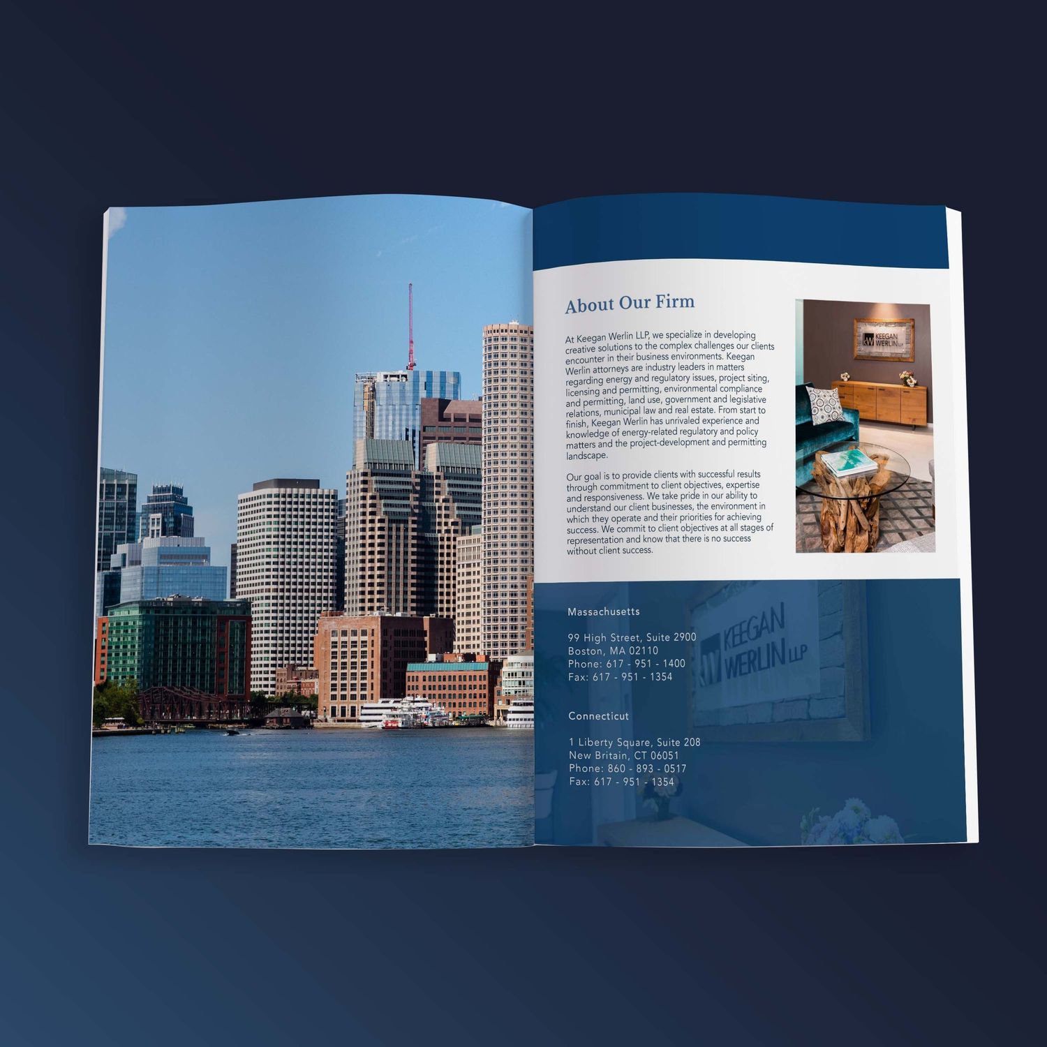Magazine spread showing Toronto skyline with modern skyscrapers beside waterfront on left page and text content on right page.