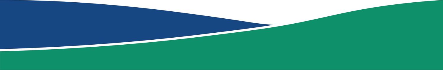 Abstract banner with a dark blue curved wave above a green rolling hill shape on a white background.