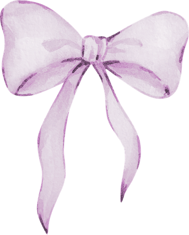 Watercolor purple lavender ribbon bow with flowing tails, soft pastel illustration for gift wrapping or decoration.