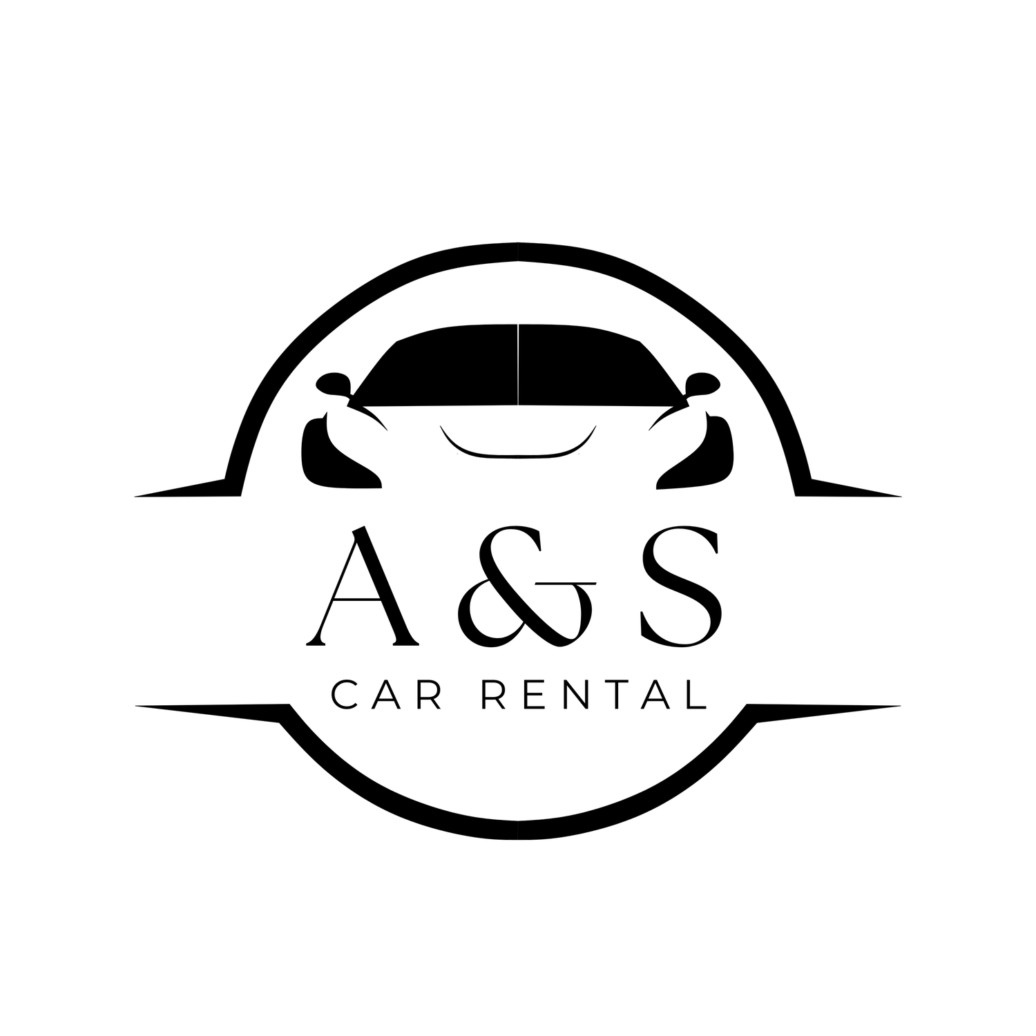 A&S Car Rental logo featuring a sleek black car silhouette inside a circular emblem on white background.