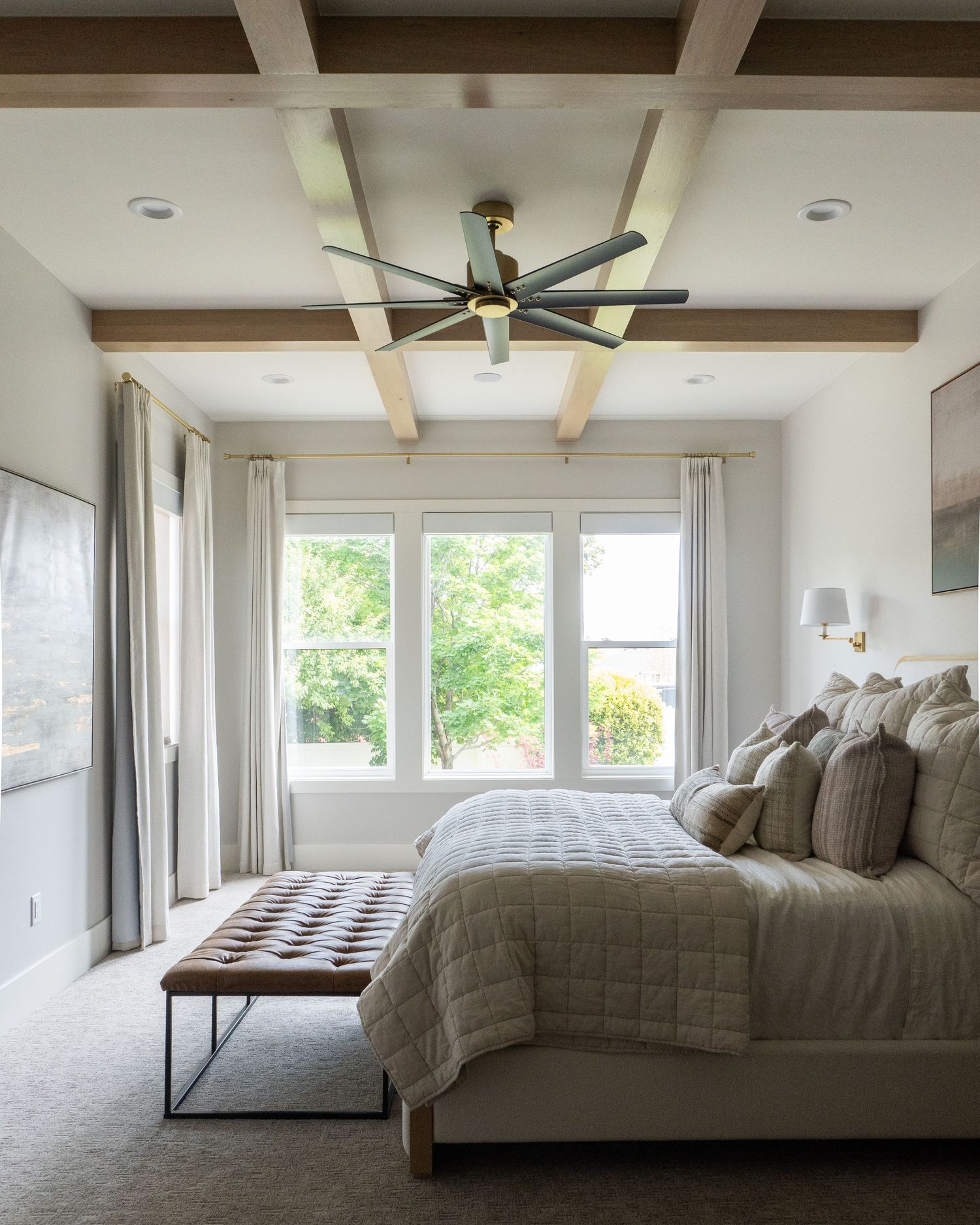 Custom Primary bedroom with wood grid details