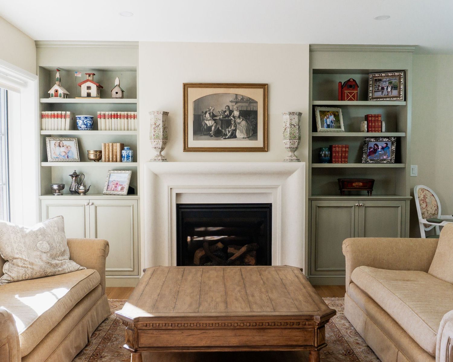Vintage style fireplace in a remodeled living room located on the bench of Salt Lake City Utah