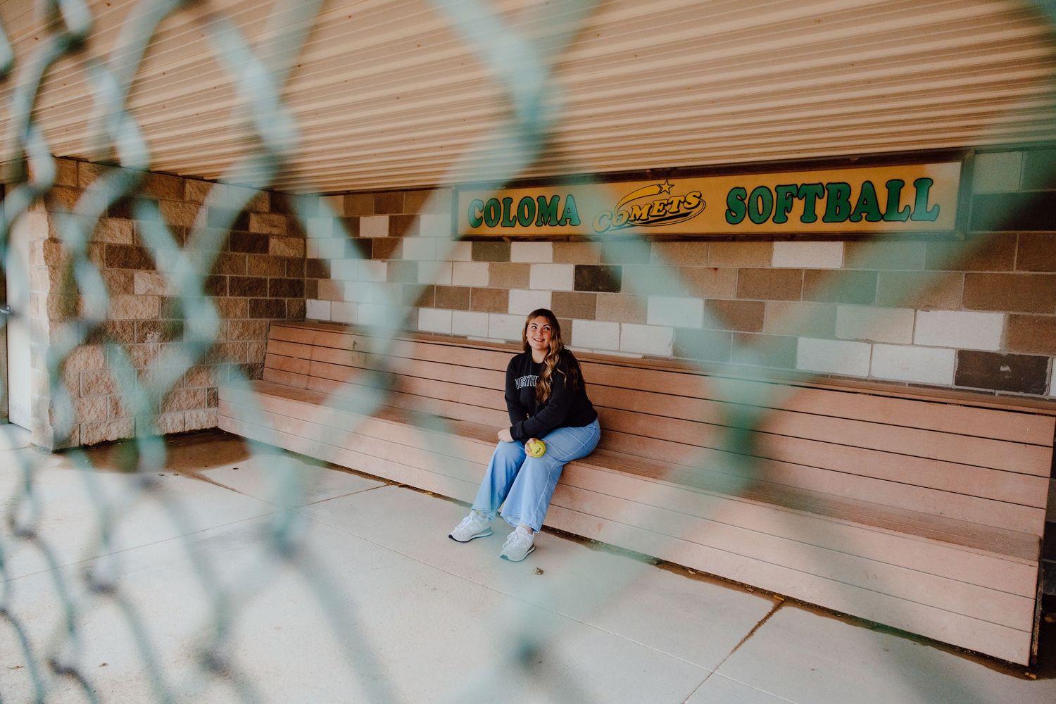 Artistic photo through chain link fence showing blurred indoor setting.