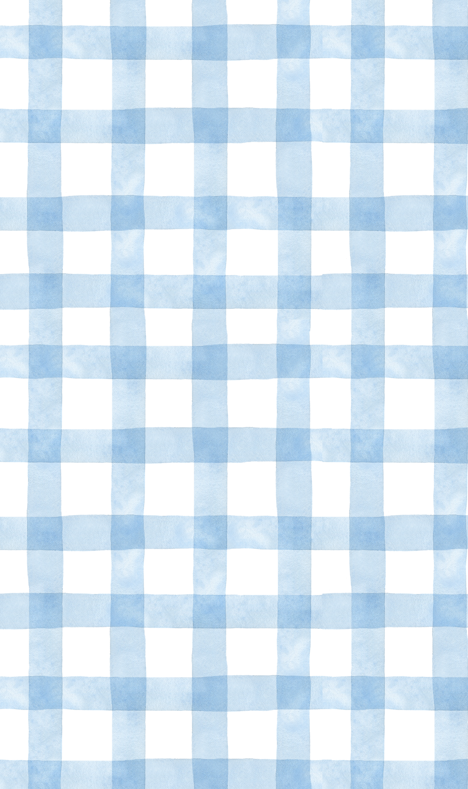 Light blue watercolor gingham check pattern with soft white squares, creating a classic plaid textile design.