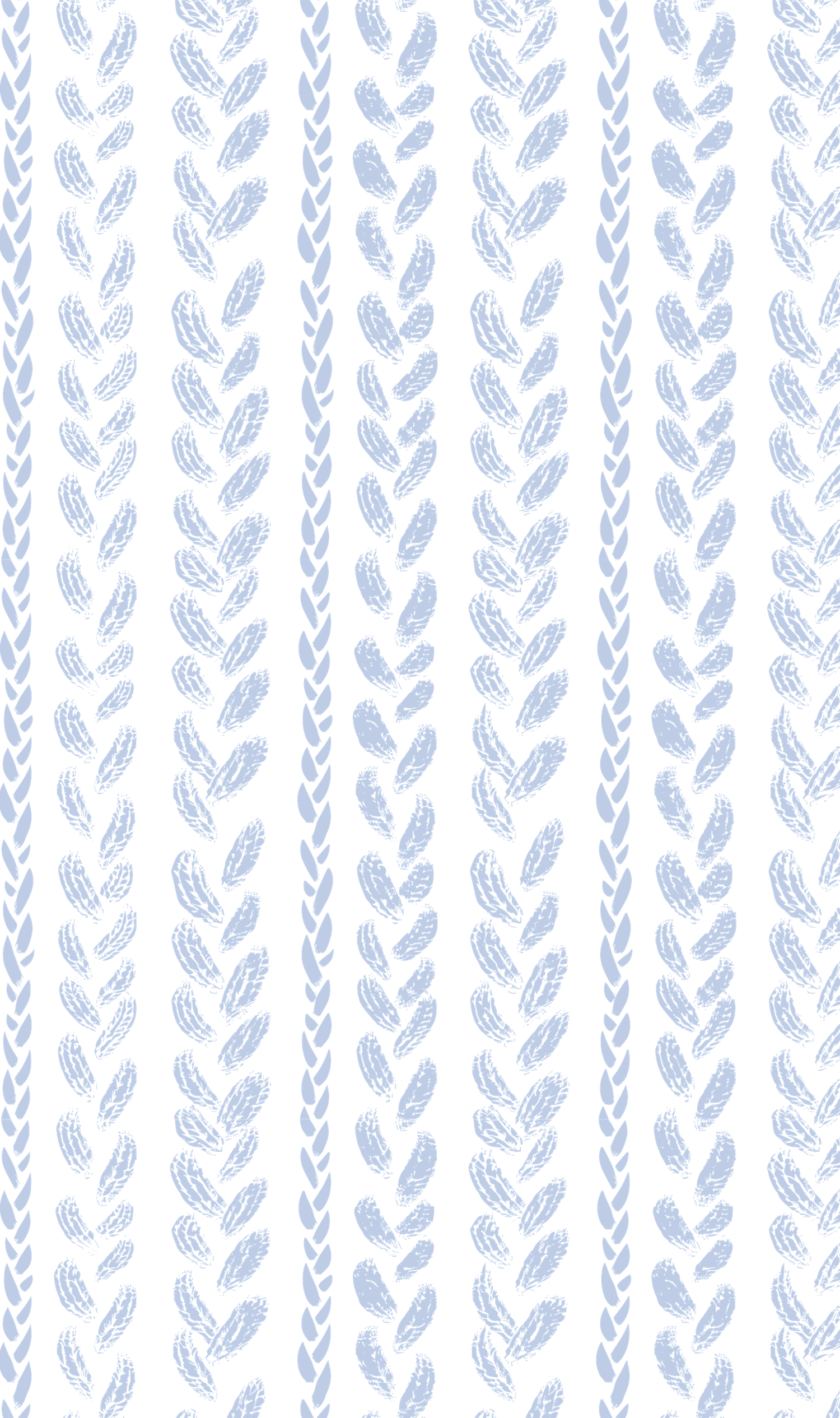 Blue and white vertical stripe pattern with delicate braided and leaf motifs, perfect for elegant wallpaper or fabric design.