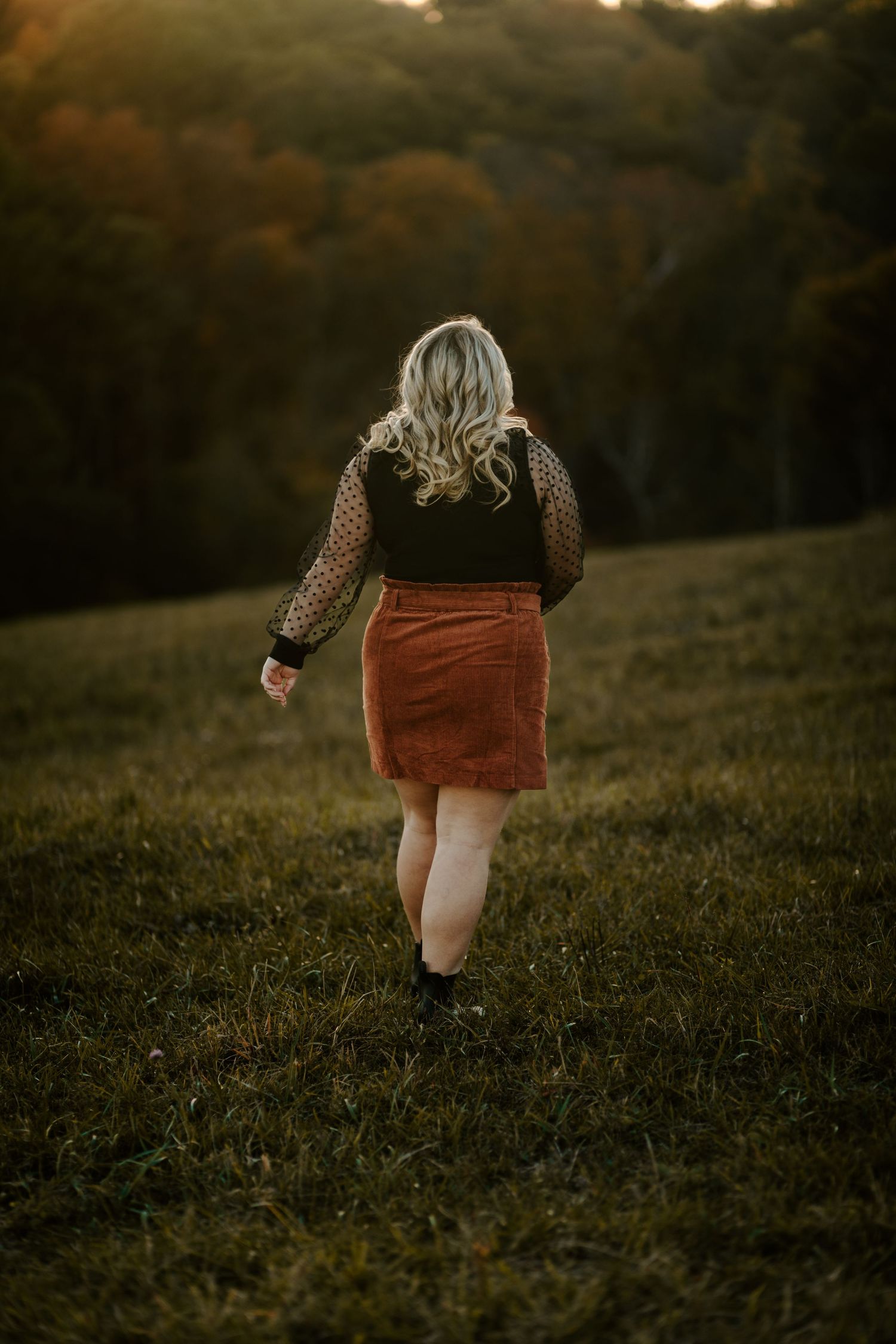 Girl walking through a field at sunset, rachel gorth, richmond kentucky