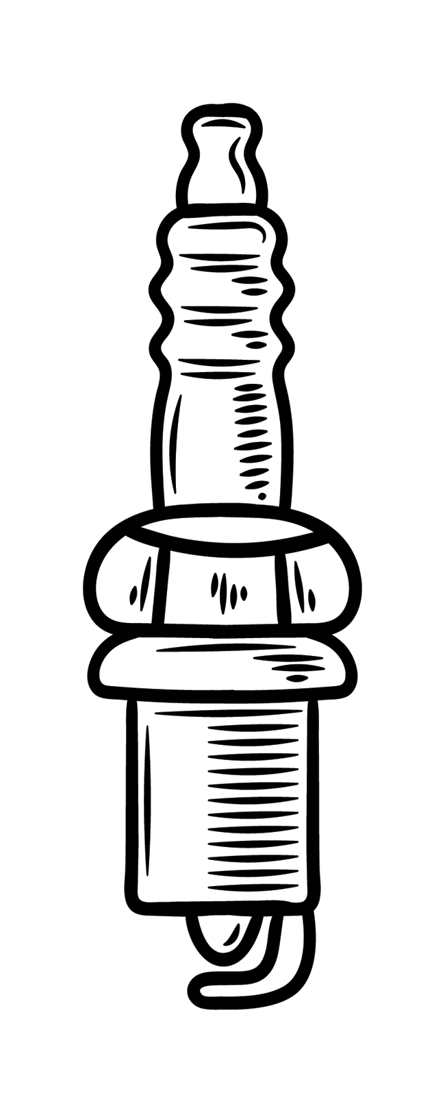 Black and white illustration of an automotive spark plug on a white background.