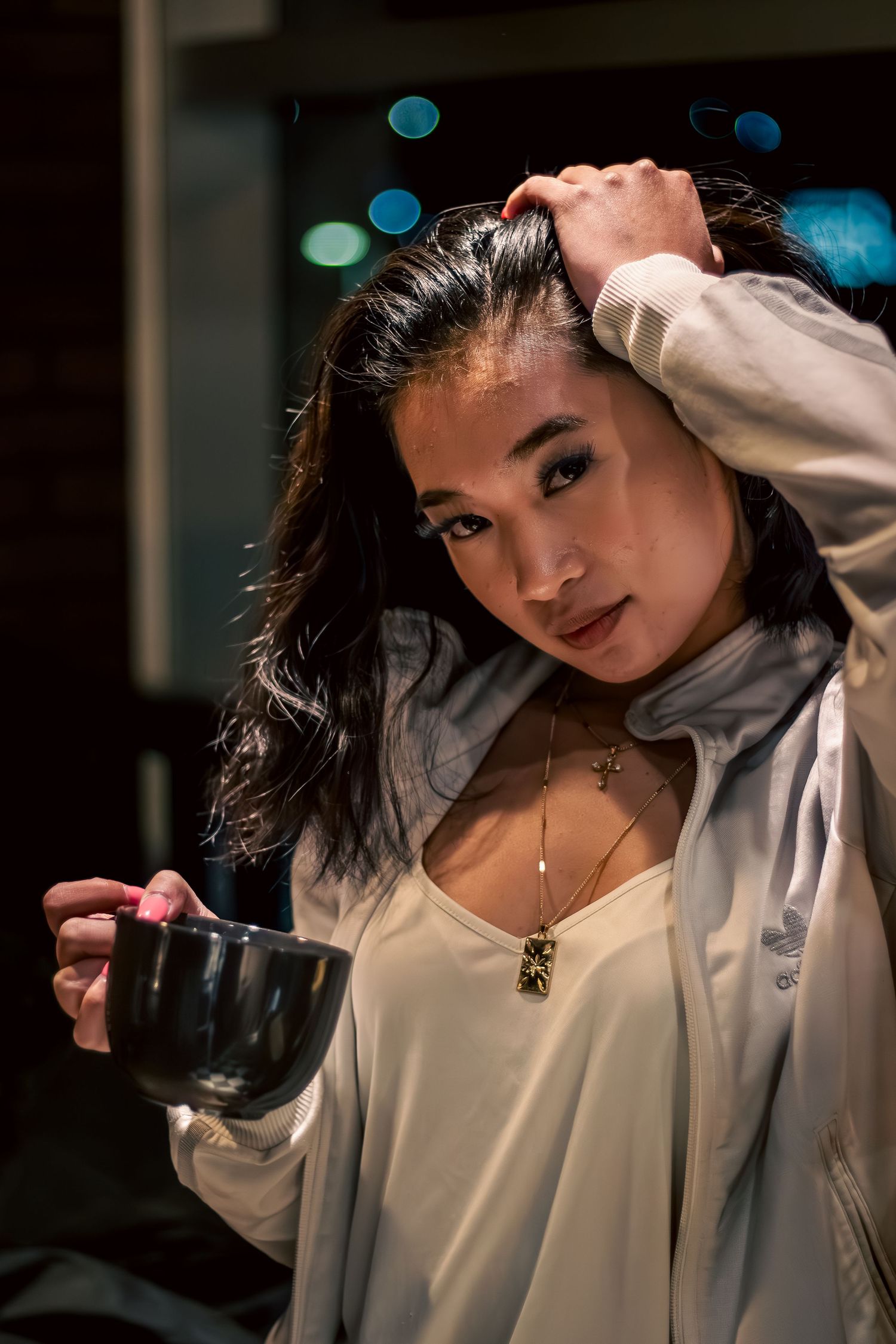 Dynamic fashion photography sequence in low light with dramatic movement.