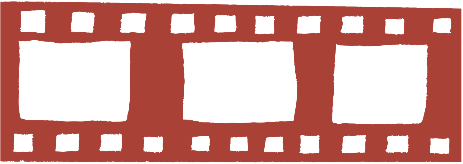 A red filmstrip border design element with three empty frames.