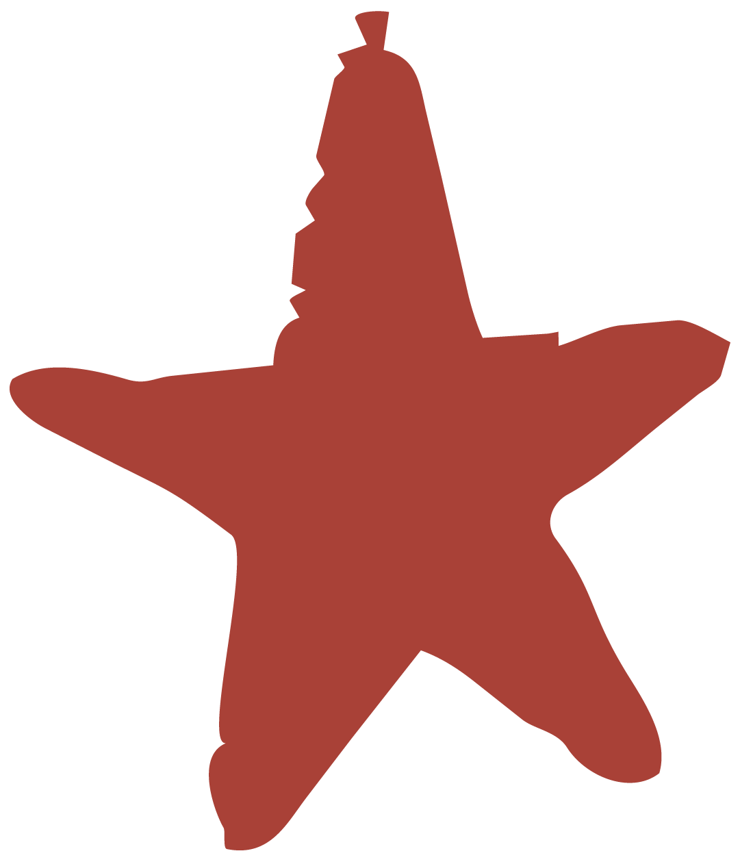 A red starfish silhouette design element.