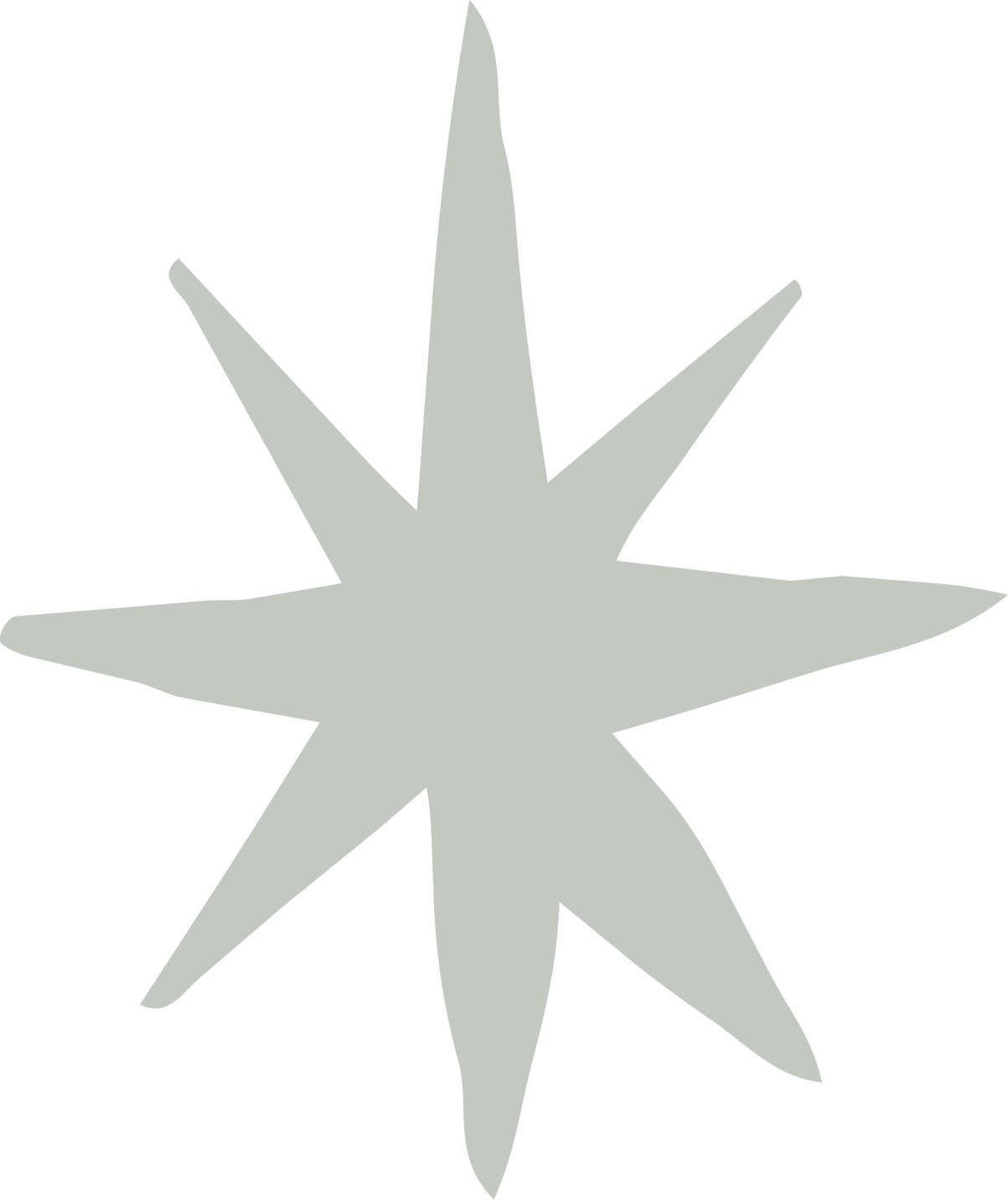 A sage green eight-pointed decorative star shape on a white background.