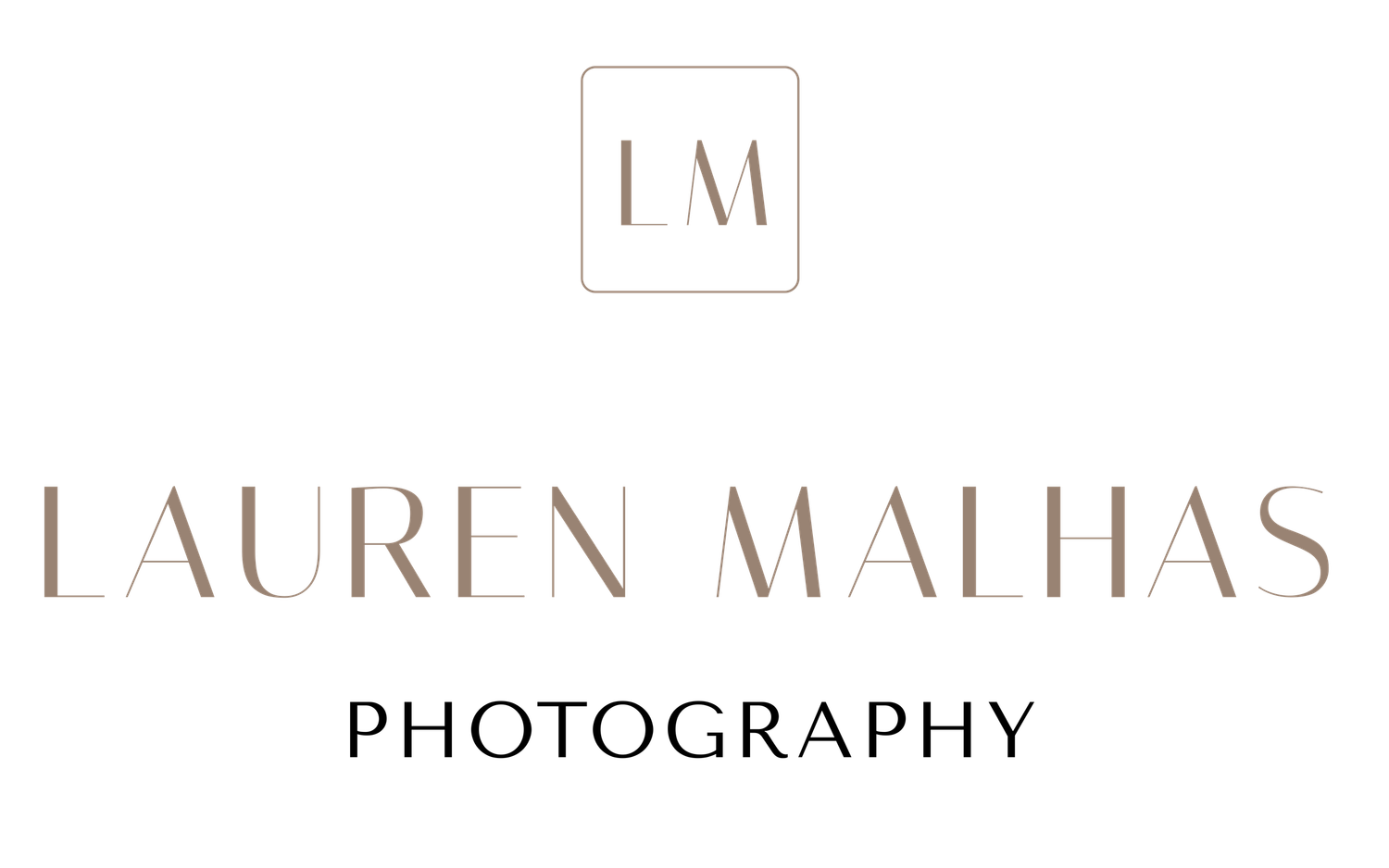 Elegant black and white logo design for Lauren Malhas Photography with minimalist text layout.