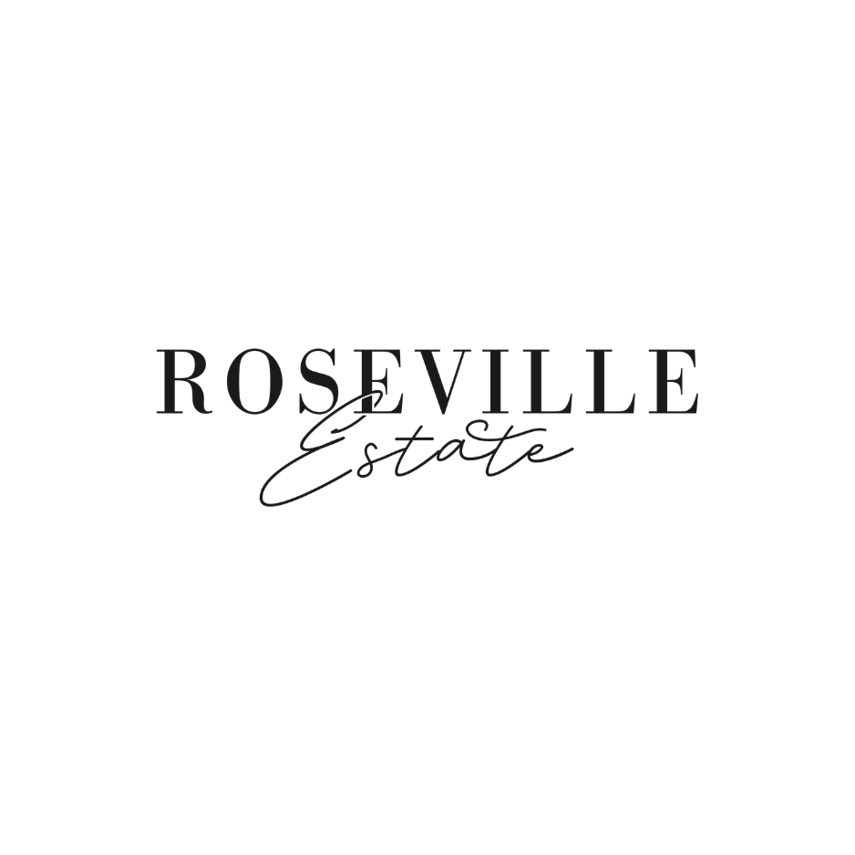 Roseville Estate elegant logo with serif and script typography in black on white background.